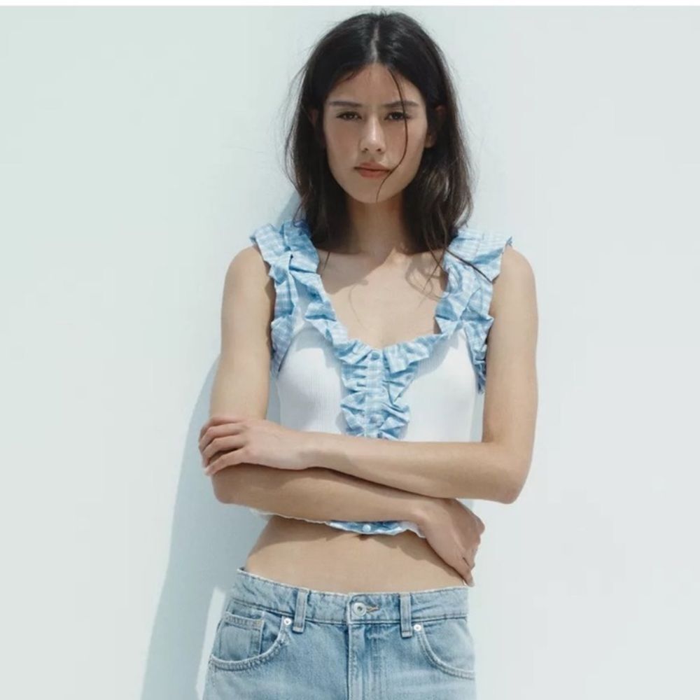 ZARA GINGHAM RIBBED TOP